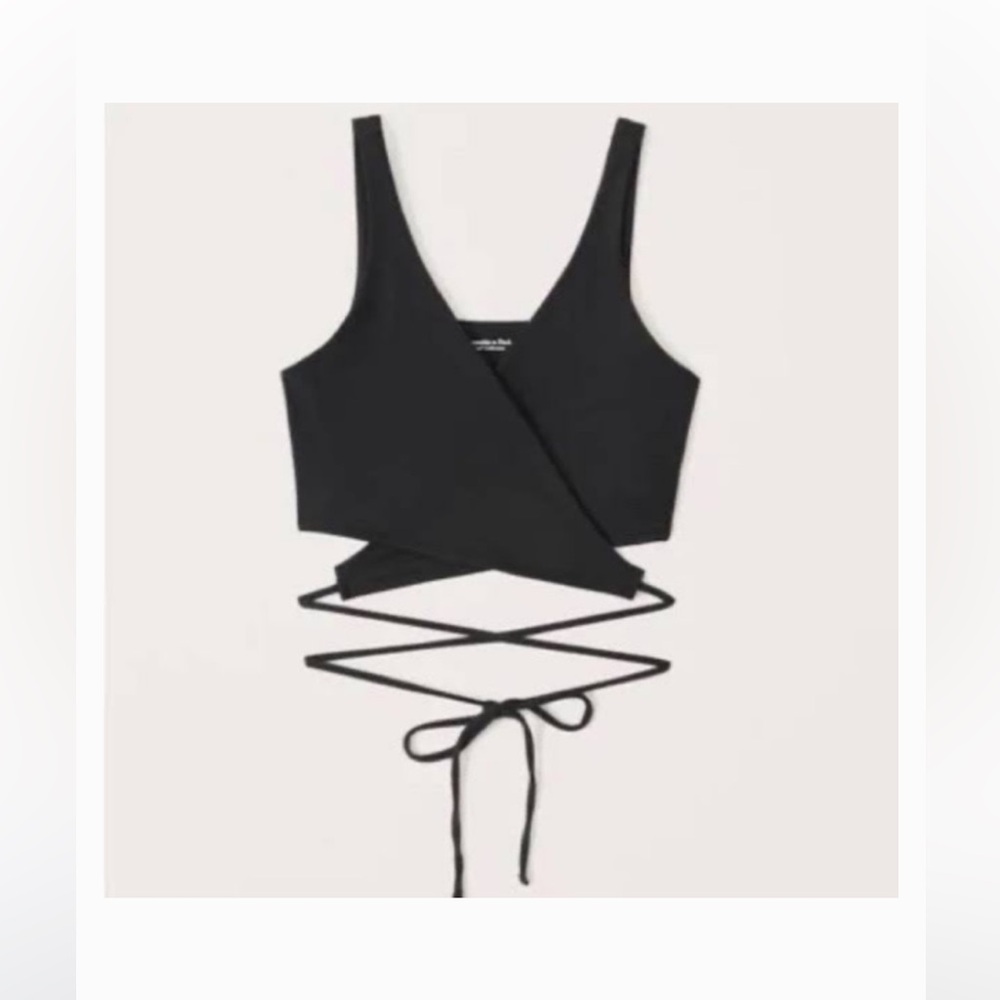 Abercrombie and Fitch Soft A&F Wrap Crop Tank Top Black XS
